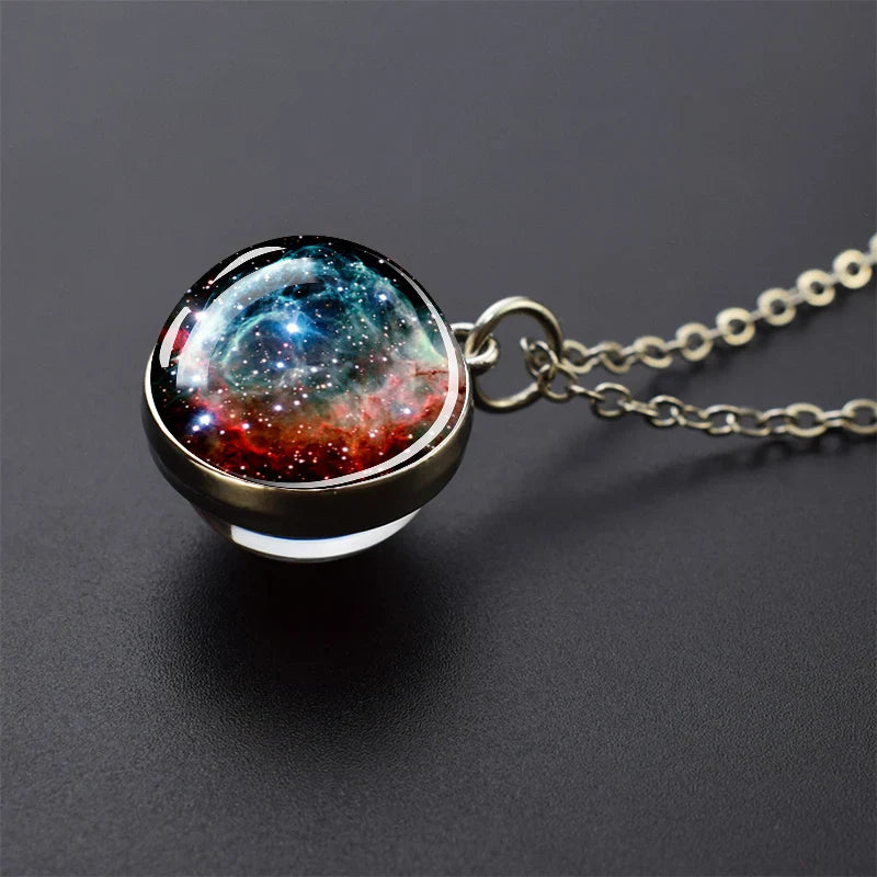 Solar System Glass Ball Pendant Necklace | Astronomy Galaxy Jewelry