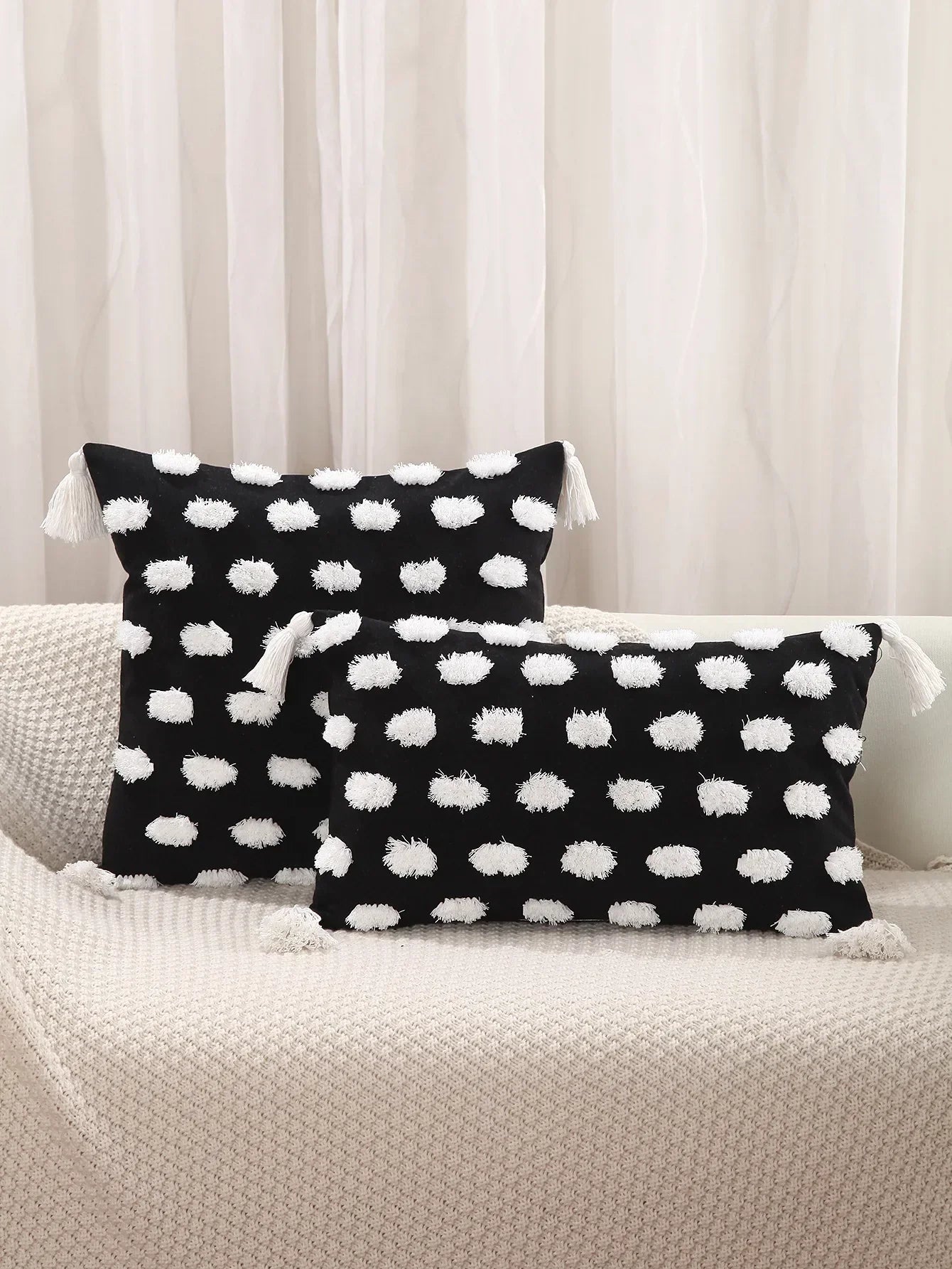 DecorBites™ Geometric Chenille Embroidered Pillow Covers Boho Moroccan Style Decor