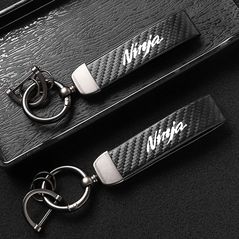 Kawasaki Carbon Fiber Keychain | Microfiber Leather Key Ring for Z400 Z900 Z800 Z750 Z1000 Z650 Z300 ZX10R ZX6R ER6N