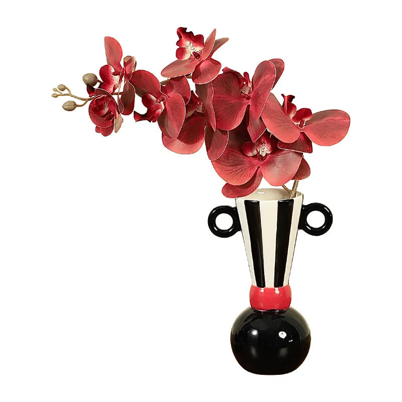 DecorBites™ Geometric Stripes Ceramic Vase Black & White Home Decor
