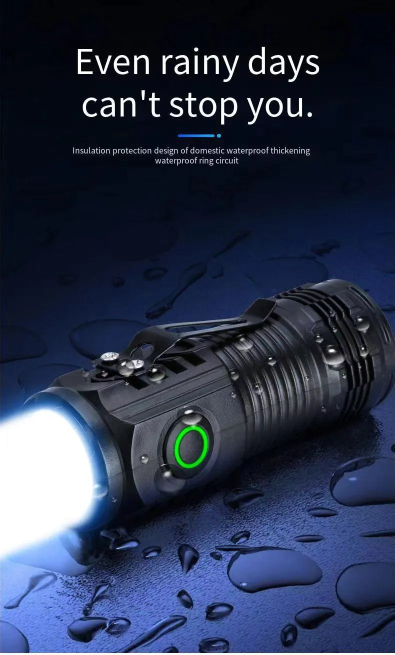 LED Strong Light Flashlight Rechargeable Multi functional for Long Range Portable Outdoor Home Mini Flashlight Cap Clip Light