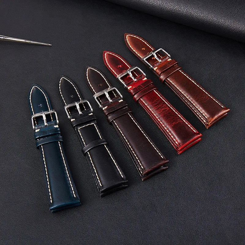 COROS Bands Leather Watch Strap Vintage Oil Wax Cowhide Unisex Buckle