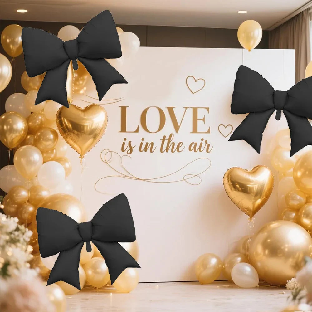 2-Pack Matte Black Bow Aluminum Foil Balloons | Bow-Themed Party Decor