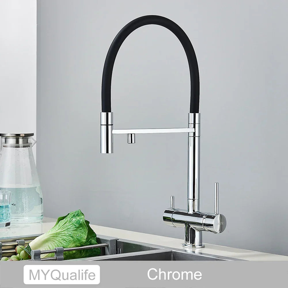 DecorBites™ Black Filtered Kitchen Faucet Brass Dual Handle Pure Water Mixer Taps