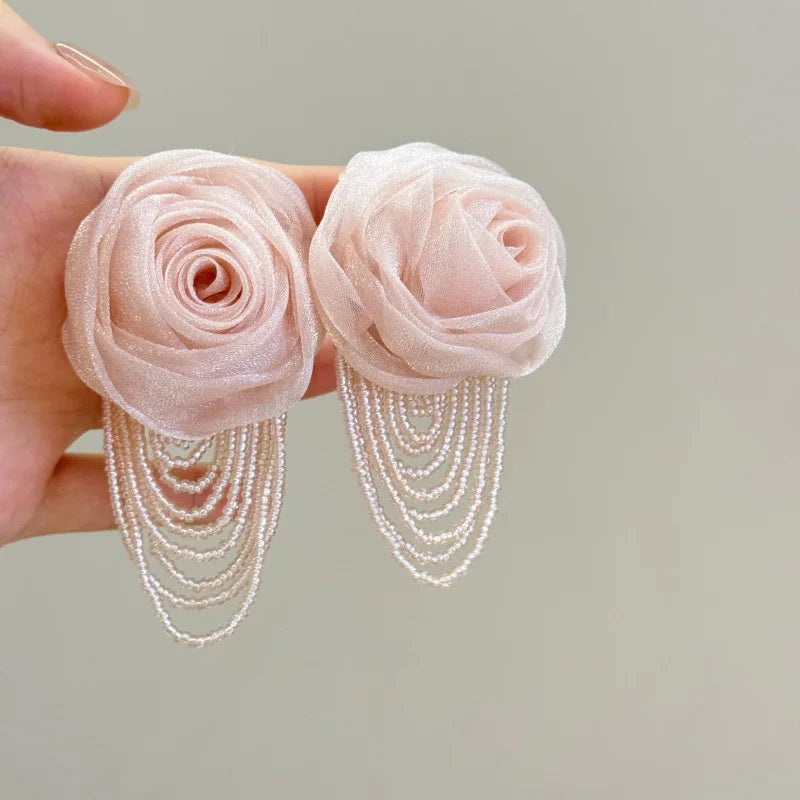 Fairy Mesh Rose Drop Earrings | Handmade Boho Tassel Jewelry
