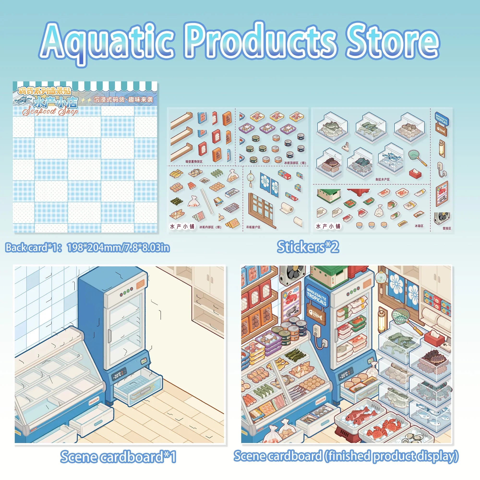 Vintage Grocery Store Scene Stickers | Miniature 3D Decorative Collage with Positioning Lines