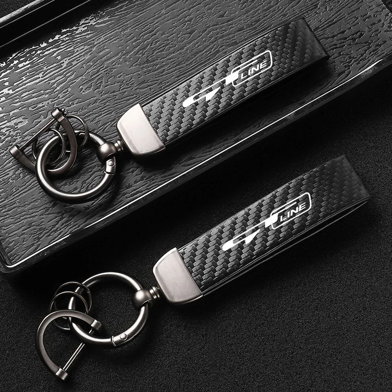 Carbon Fiber Style Keychain for KIA Models | Microfiber Leather Key Ring