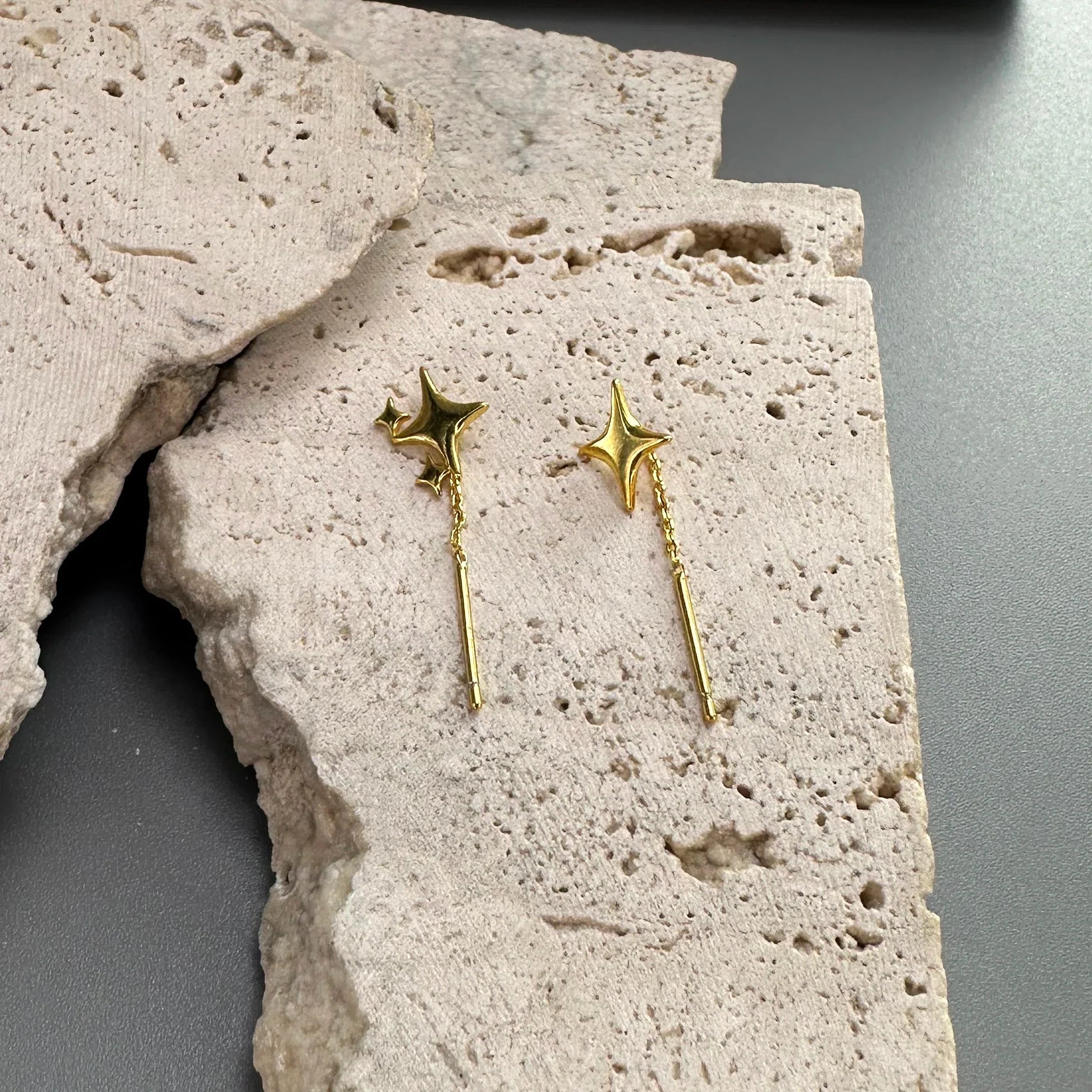 VENTFILLE Gold Star Stud Earrings | Asymmetrical 925 Silver Fashion Jewelry for Women