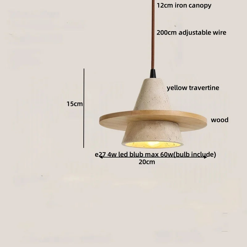 DecorBites™ LED Knob Switch Pendant Lamp Yellow Travertine Copper Wabi Sabi Hanging Lights