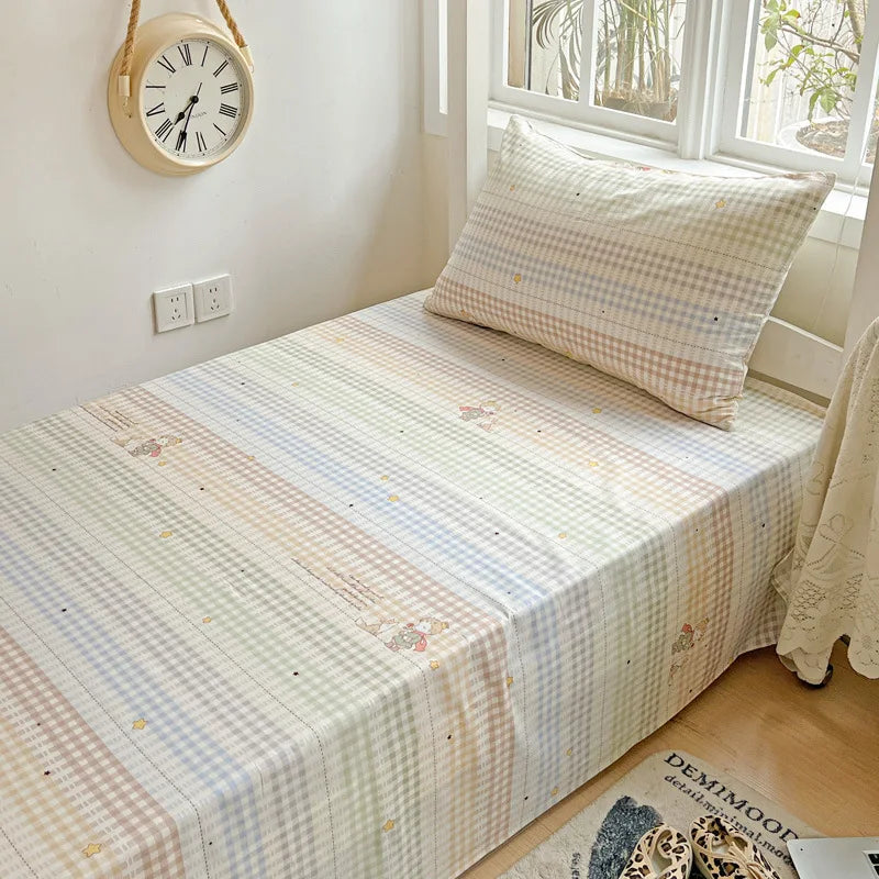 DecorBites™ Cotton Grid Pattern Bedding Set with Duvet Cover & Pillowcases for Double Bed