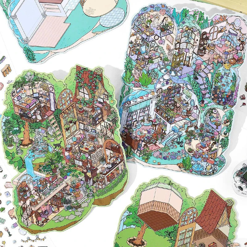 Mr Paper My Cabin Series Oversized Puzzle Stickers | 8pcs DIY Scene Stickers for Kids