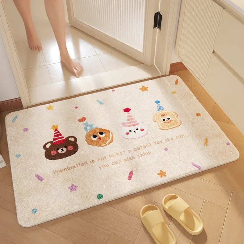 "DecorBites™ Cartoon Print Bathroom Carpet: Soft, Absorbent & Anti-Slip Entrance Mat"