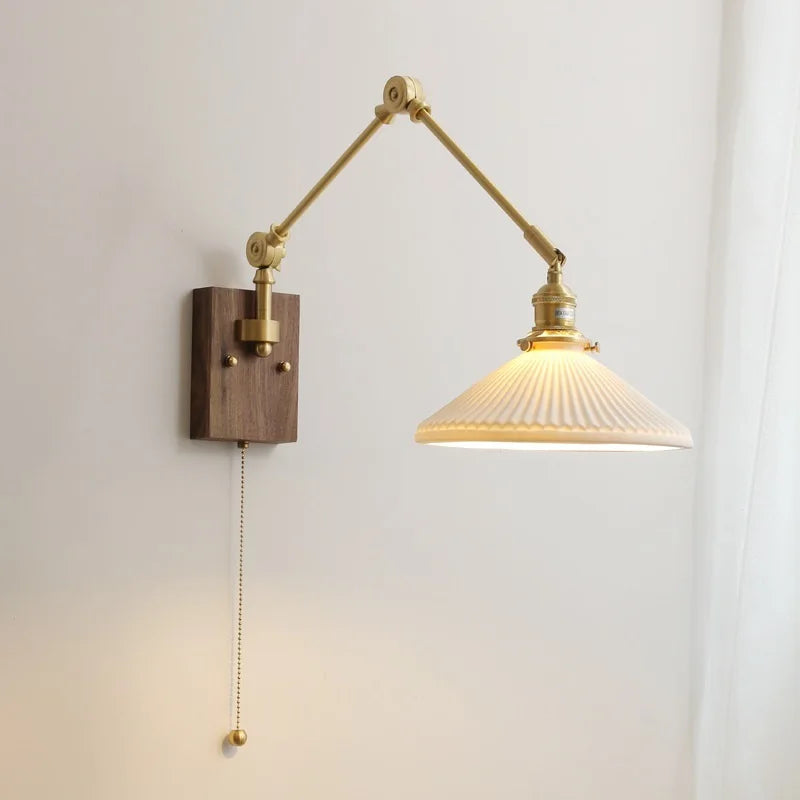 DecorBites™ Copper Wall Lamp with Pull Chain Switch, Nordic Design, LED Bulb, Ceramic Lampshade