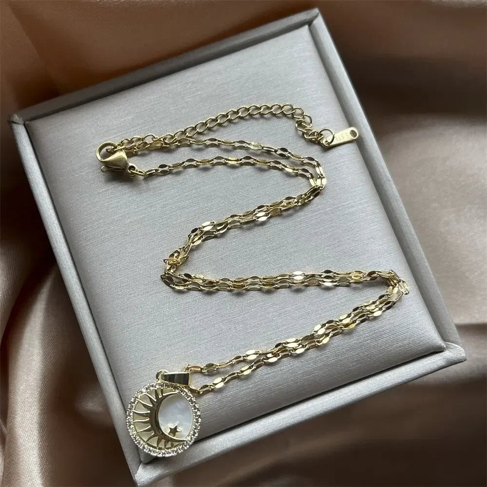 Stainless Steel Crescent Moon Pendant Necklace | Vintage Gold Choker Jewelry for Women