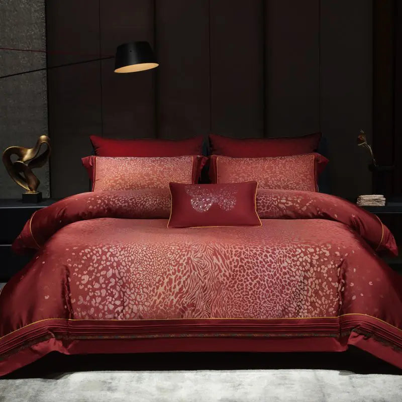 DecorBites™ Leopard Print Jacquard 1000TC Egyptian Cotton Bedding Set