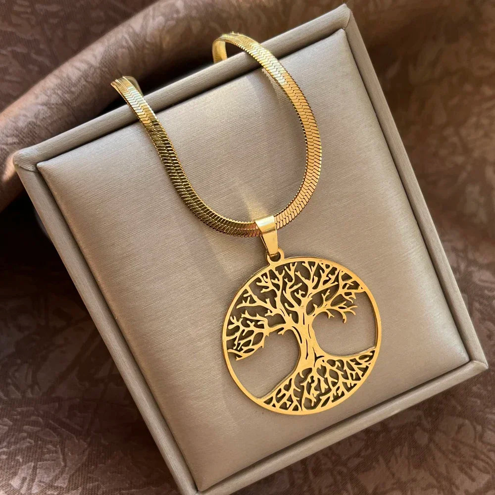 Tree of Life Pendant Necklace | Stainless Steel Family Tree Jewelry for Men and Women