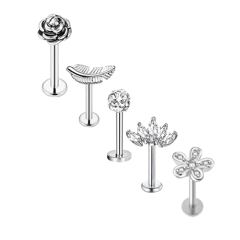 5pcs Tragus Stud Earring Set | Heart CZ Cartilage Piercing Jewelry