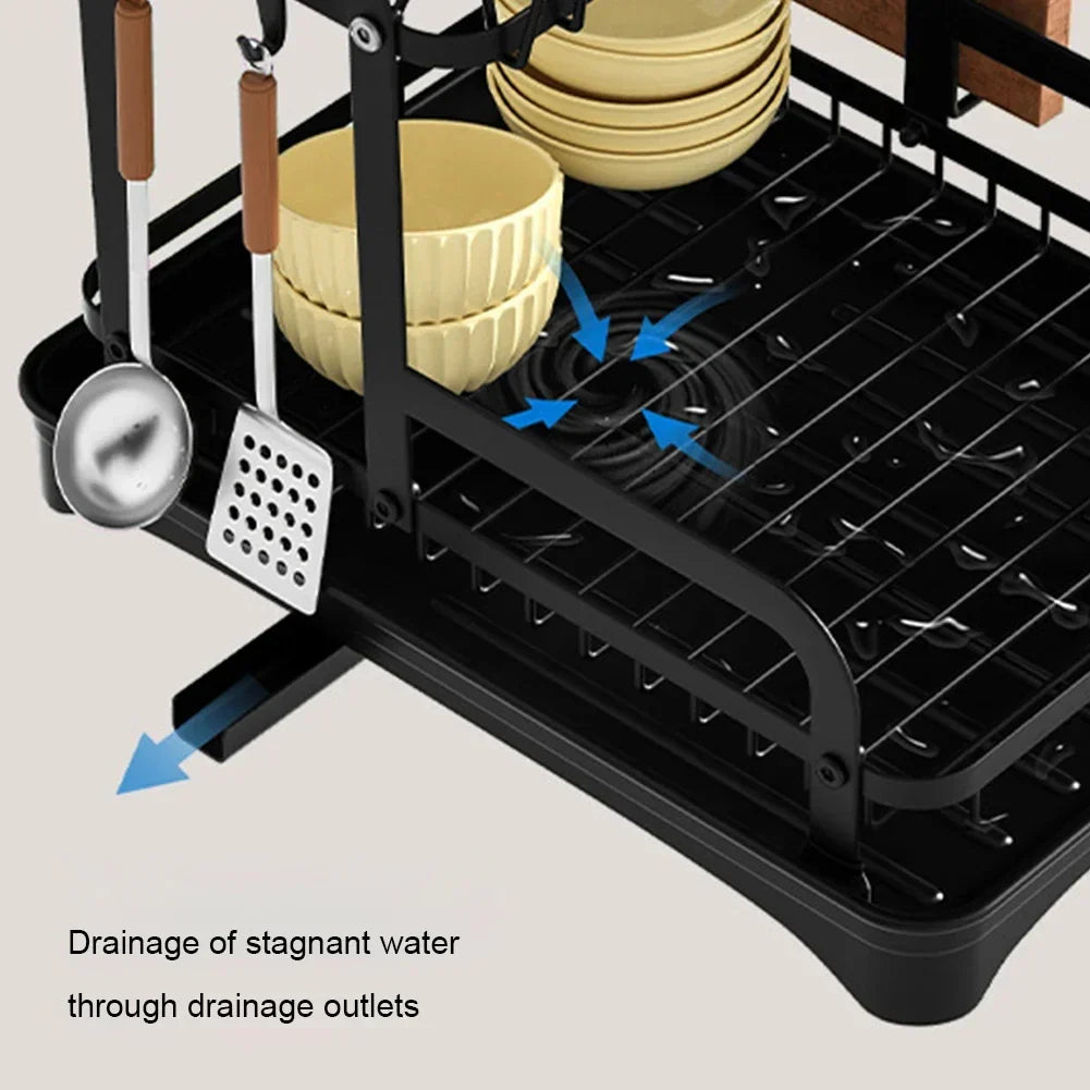 DecorBites™ Double Layer Dish Drying Rack with Drainboard - Kitchen Countertop Organizer