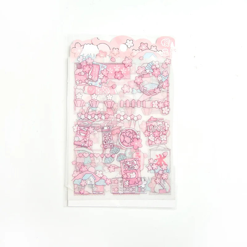 Cute Pink PET Sticker Pack for Scrapbooking and Journaling | 4 Sheets Kawaii Decorative Stickers