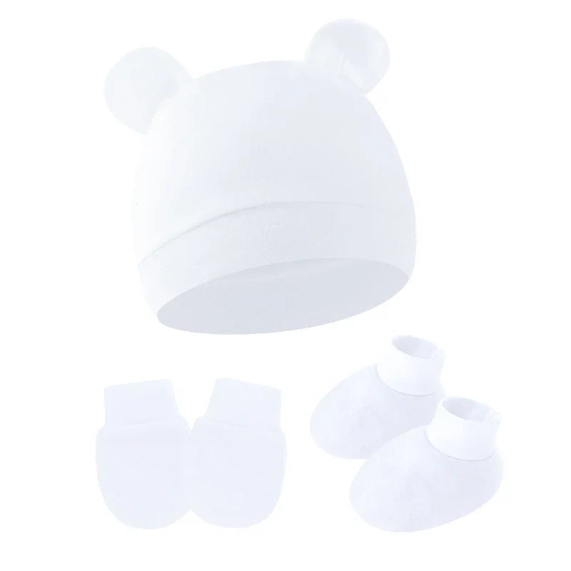 Cotton Newborn Hat Set | 3-Piece Baby Beanie Gloves and Socks for 0-6 Months