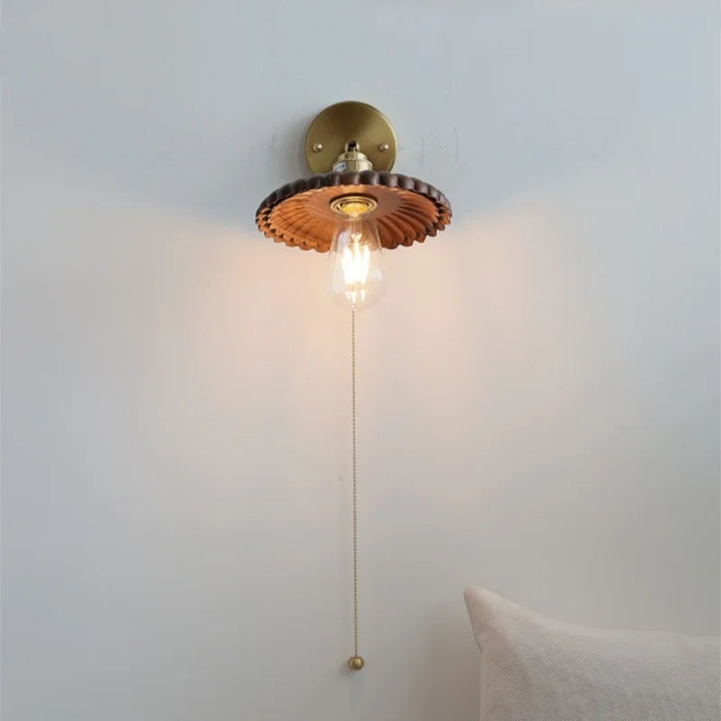 DecorBites™ LED Walnut Wood Wall Lamp Pull Chain Switch Modern Indoor Light