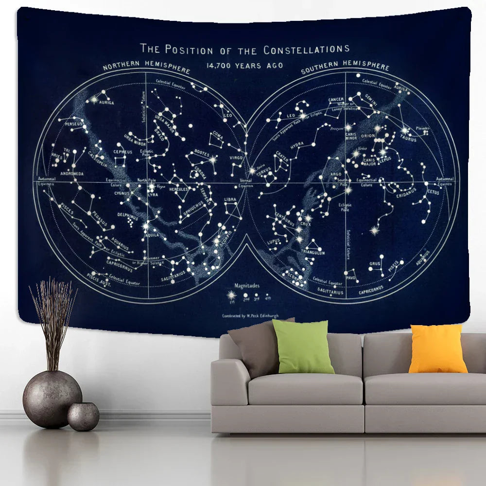 DecorBites™ Cosmic Constellation Compass Tapestry: Abstract Psychedelic Witchcraft Wall Hanging
