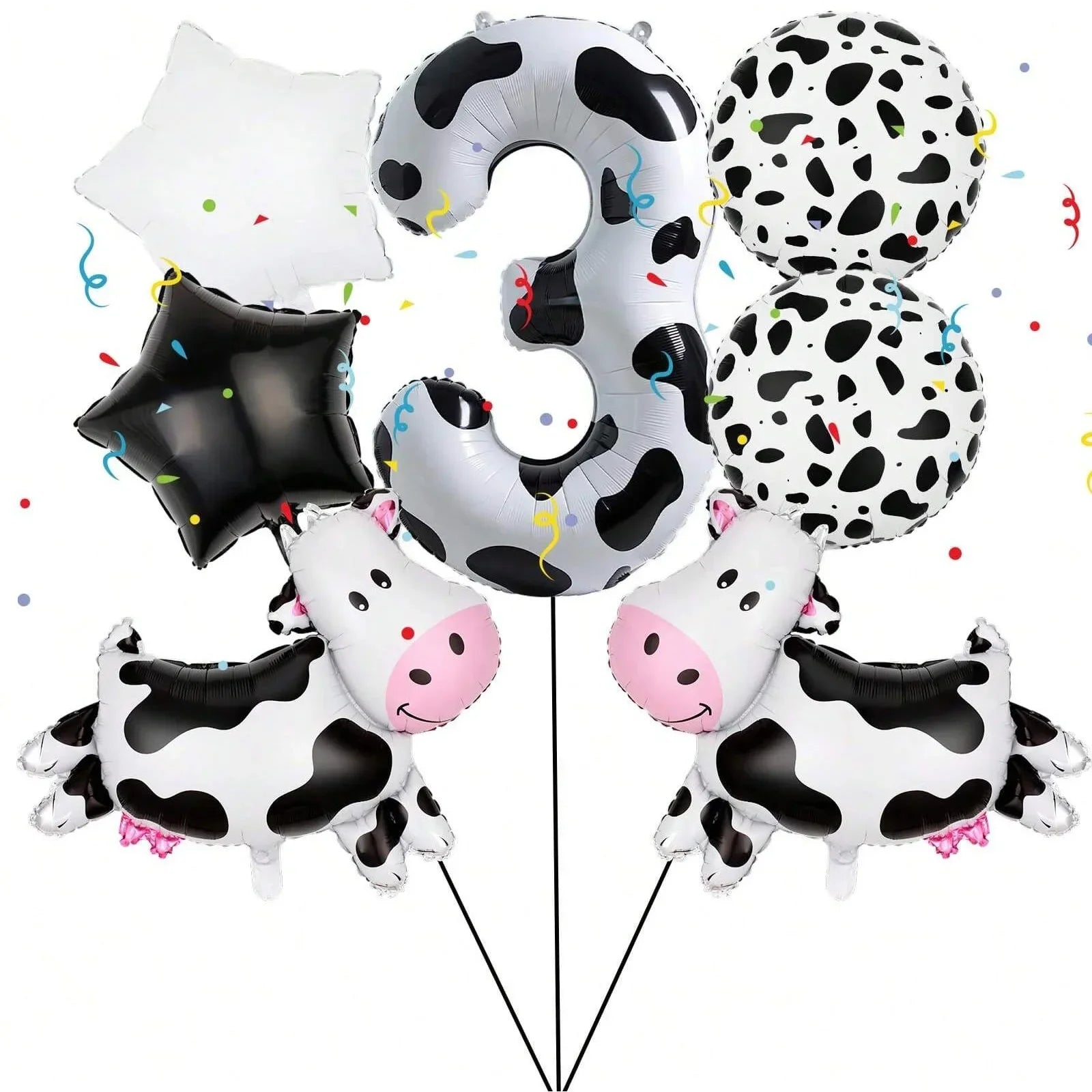 7pcs Cow Print Number Balloon Set | Farm Animal Birthday Party Decoration
