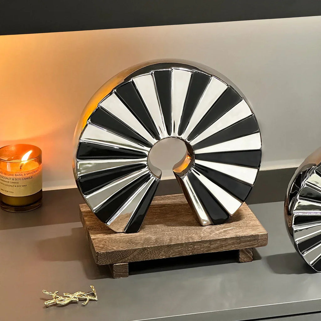 DecorBites™ Geometric Ceramic Fan Ornament Sculpture for Home Decor