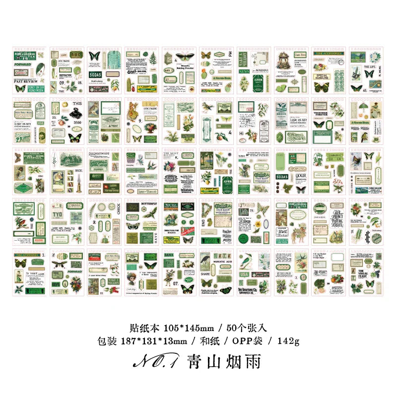 Vintage Collage Paper Stickers | 50 Sheets Retro Washi Tape Sticker Pack