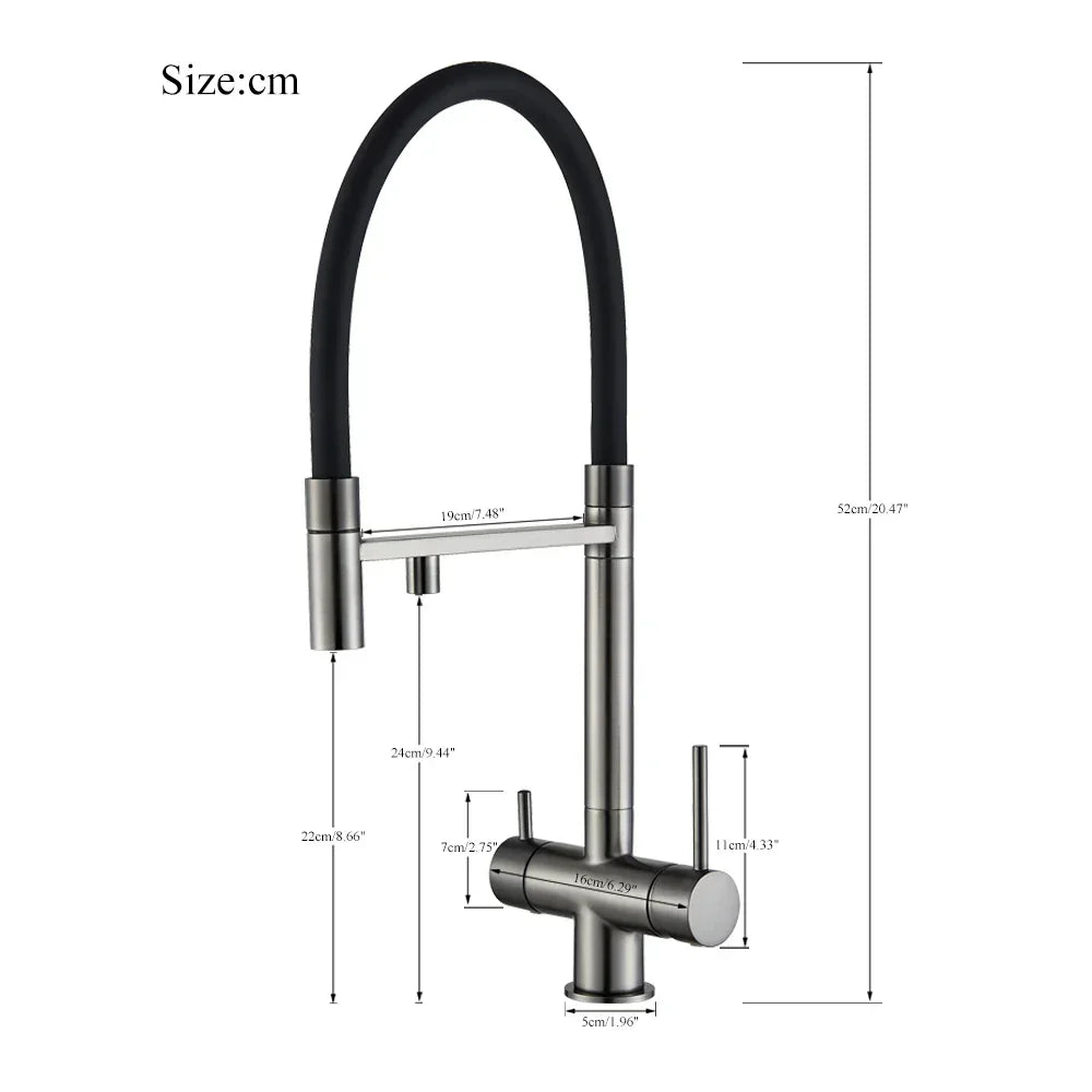 DecorBites™ Black Filtered Kitchen Faucet Brass Dual Handle Pure Water Mixer Taps