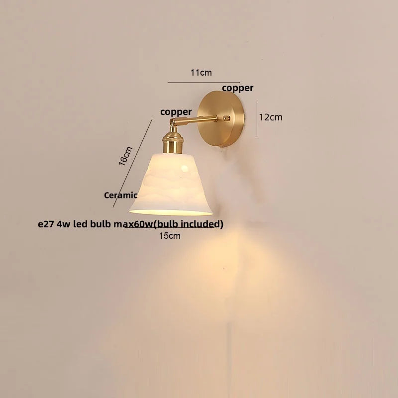 DecorBites™ Copper LED Wall Light Fixture Pull Chain Switch Simple Art Bedside Lamp