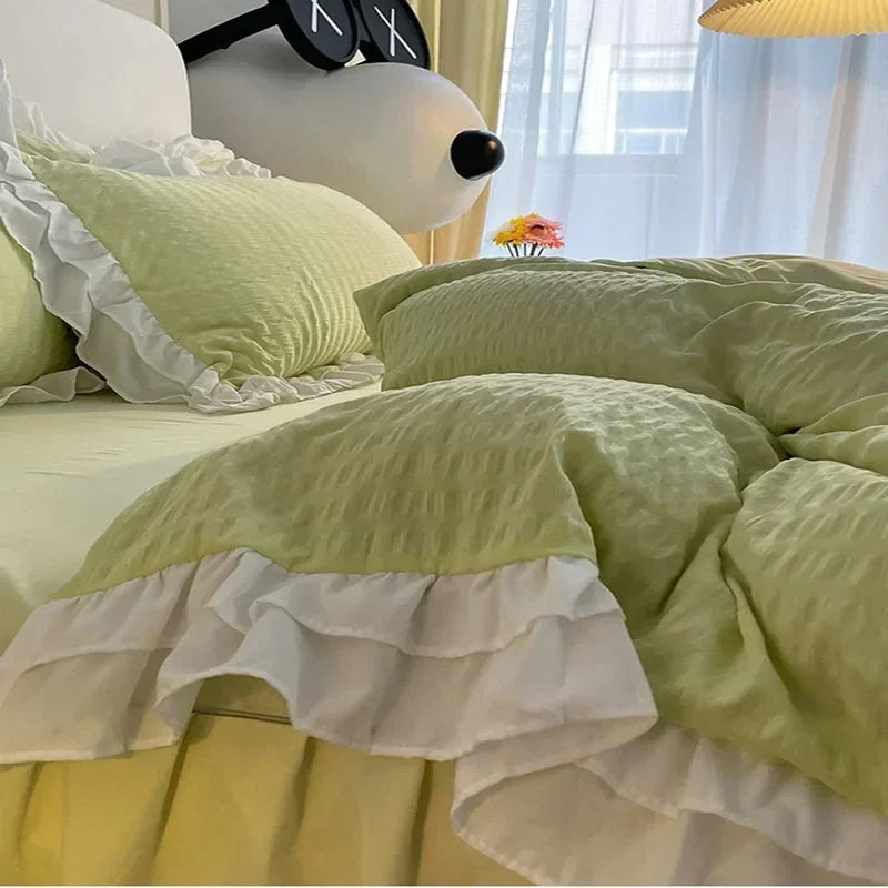 DecorBites™ Double-Layer Lace Bubble Cotton Bedding Set - Soft Skin-Friendly Bed Linens