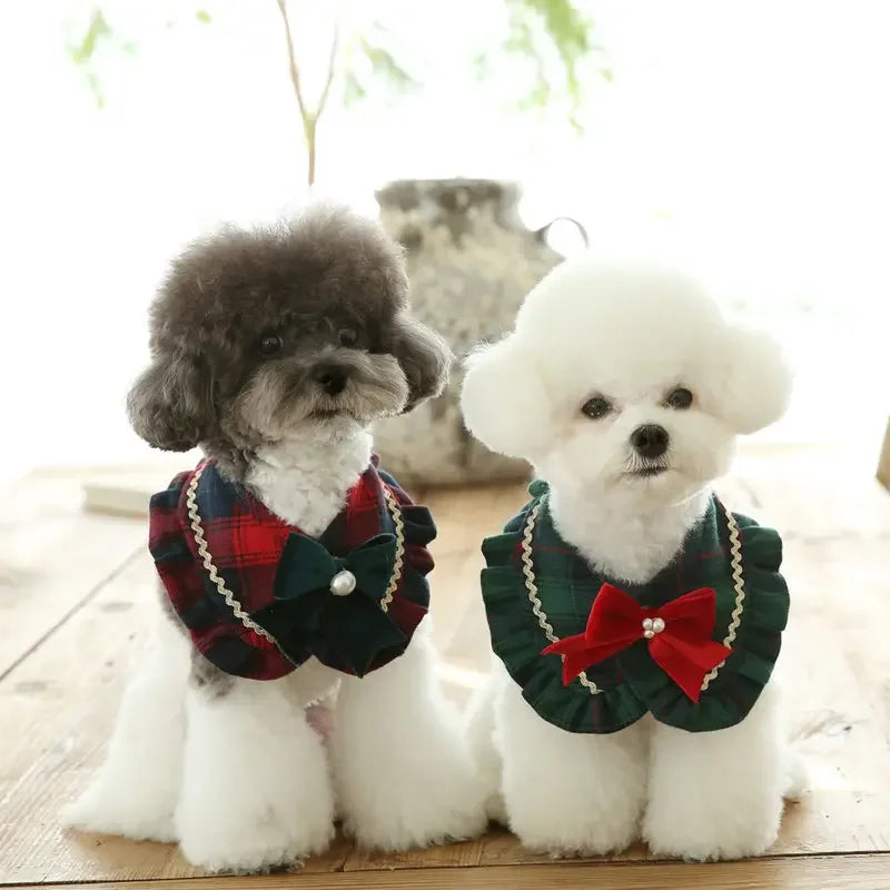 Plaid Ruffled Bow Pet Scarf