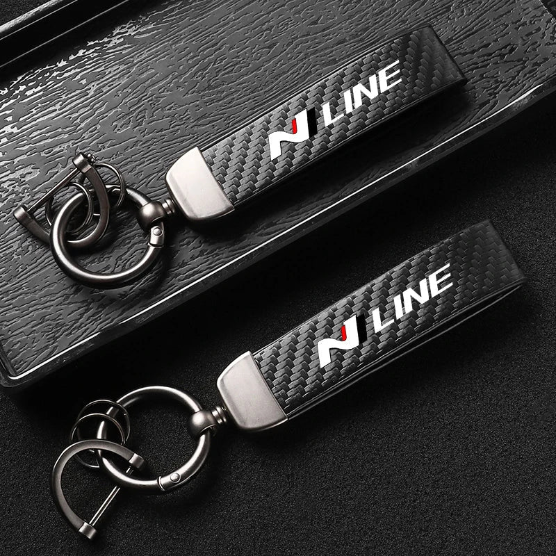 Carbon Fiber Style Keychain for Hyundai | Premium Microfiber Leather Key Ring