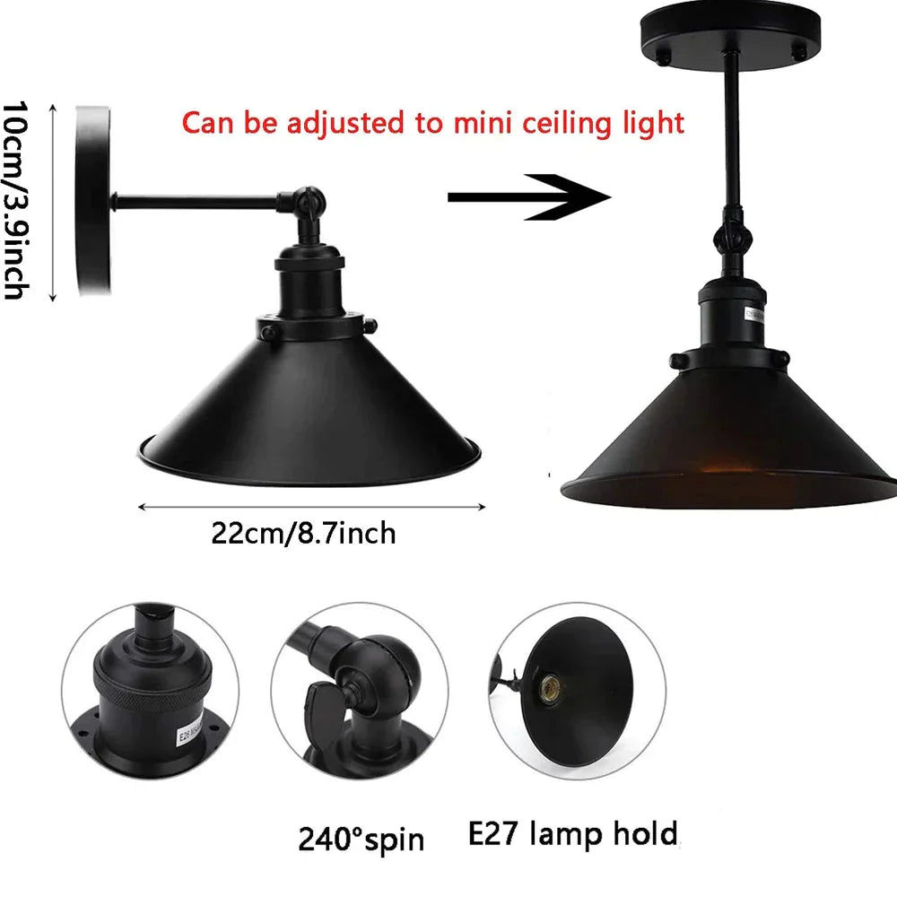 DecorBites™ Industrial Wall Sconce Light with Adjustable Metal Lampshade