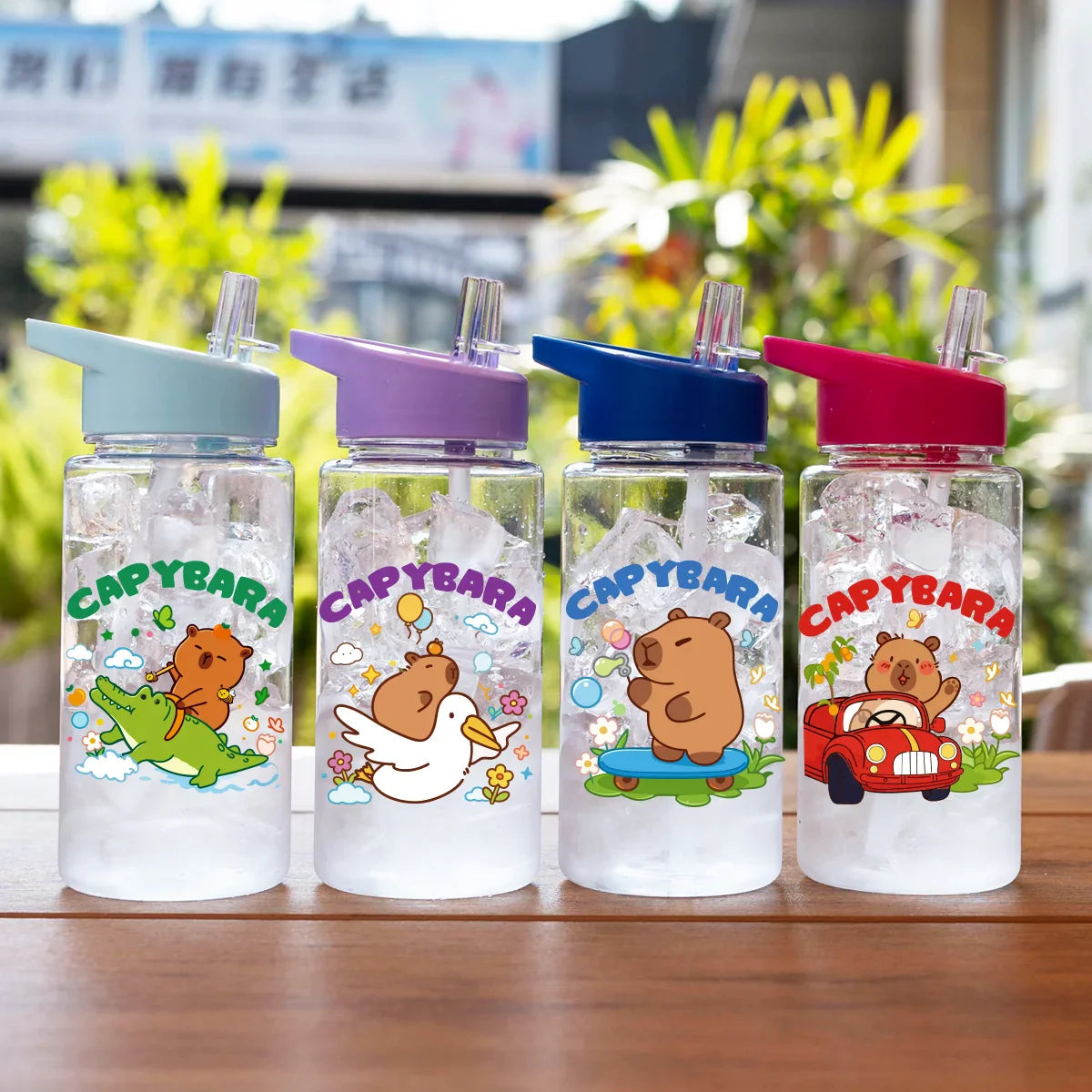 1 Piece 500ml (17 fl oz) Capybara Printed Straw Cup | Summer Water Bottle