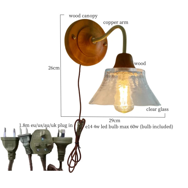 DecorBites™ French Vintage Copper Glass LED Wall Sconce for Bedroom Living Room Mirror