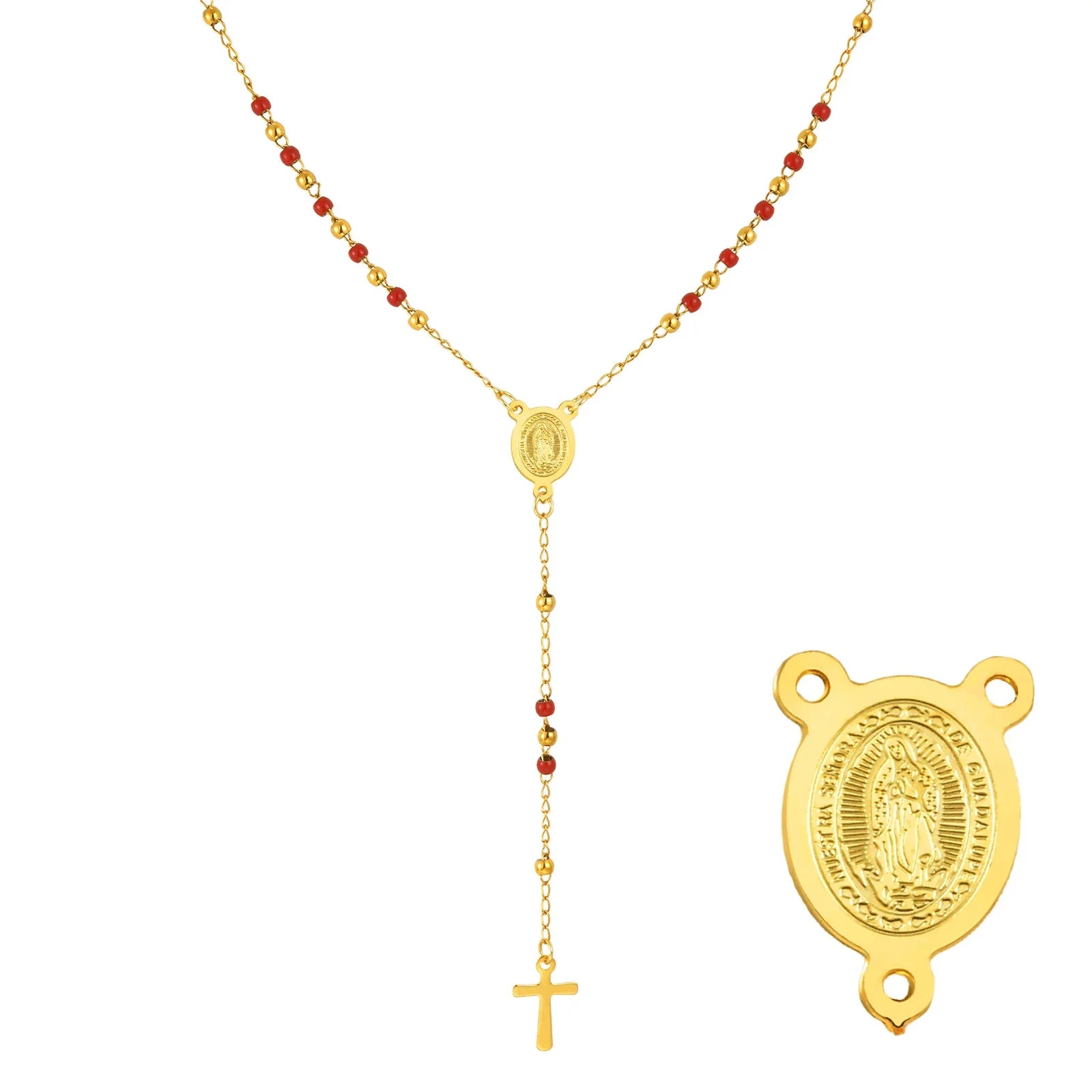 Colored Bead Y-Shaped Cross Necklace | Stainless Steel Catholic Rosary Jewelry for Women