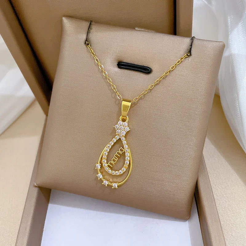Mama Heart Pendant Necklace | Stainless Steel Crystal Choker for Women