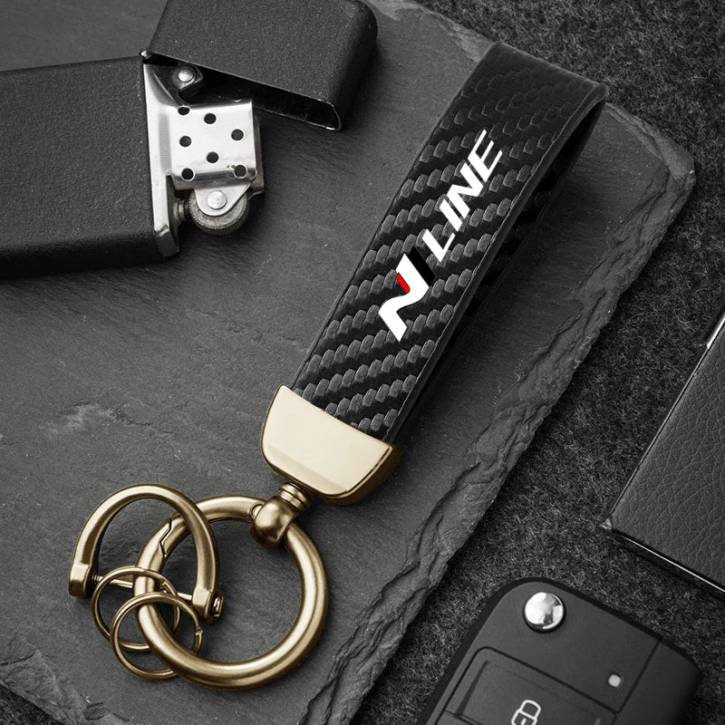 Carbon Fiber Style Keychain for Hyundai | Premium Microfiber Leather Key Ring