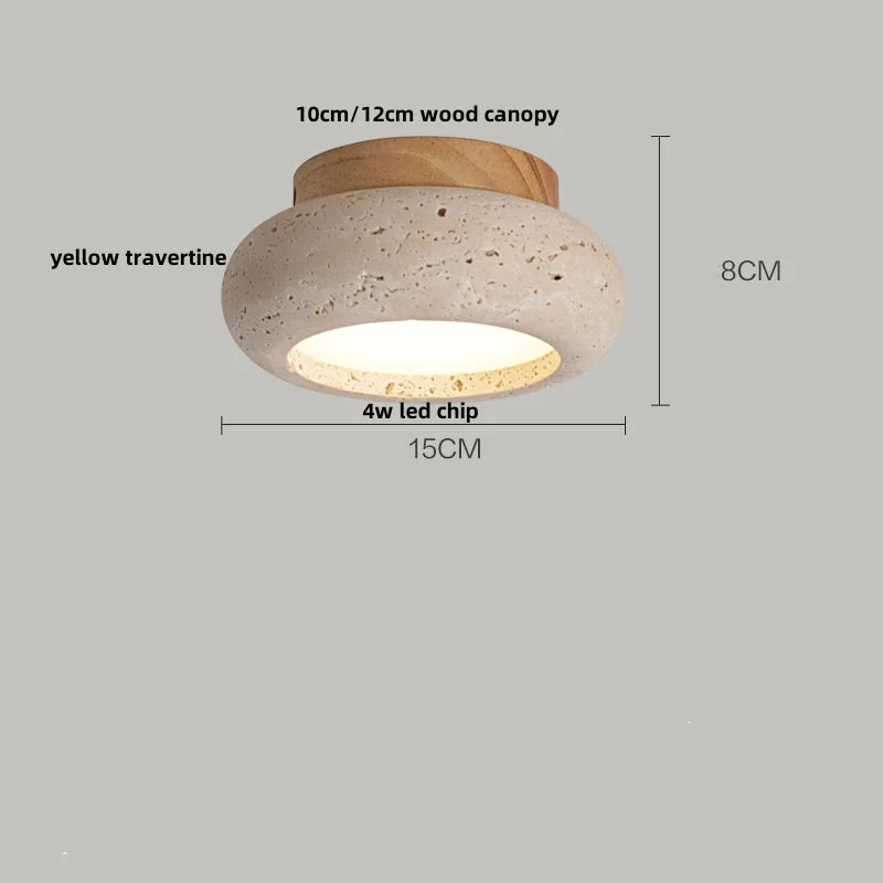 DecorBites™ Ellipse Stone LED Ceiling Light Natural Travertine Lamp Plafon