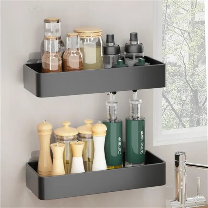 DecorBites™ Black Aluminum Bathroom Corner Shelf Wall Mounted Storage Holder