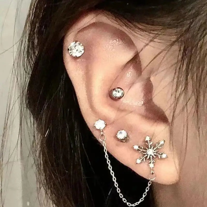 Double Ear Hole Ear Bone Chain Earrings | Sweet Cool Y2K Dazzle Color Jewelry