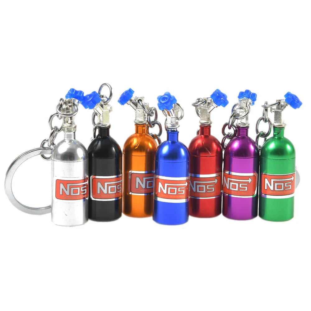 NOS Bottle Keychain Keyring | Metal Pill Box Stash Container for Car Keys