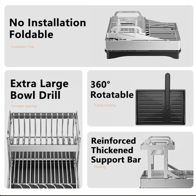 DecorBites™ 2 Tier Dish Drainer Rack & Drain Basket: Kitchen Organizer Holder, Counter Storage