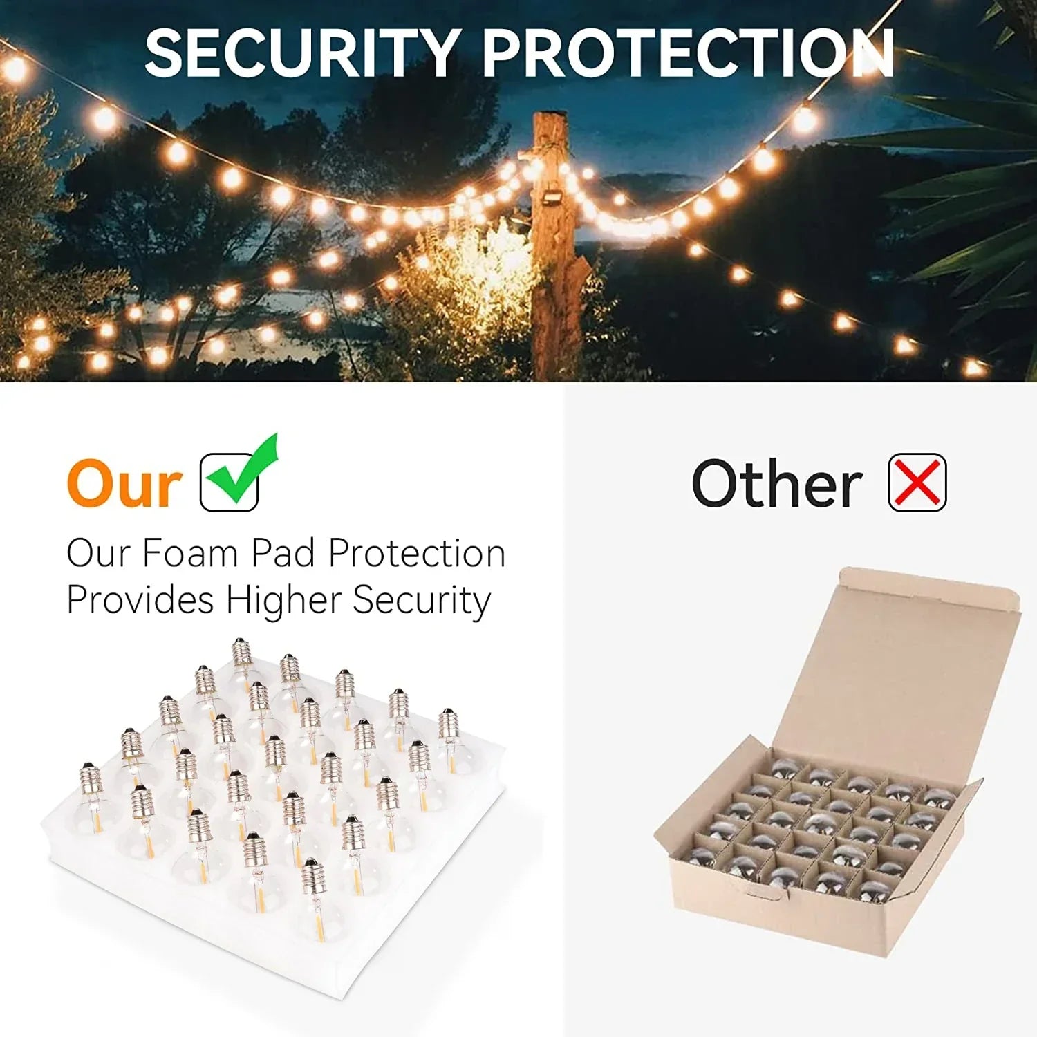 DecorBites™ 25PCS G40 LED String Lights Bulb E12 Screw Warm White 2200K Amber Glass