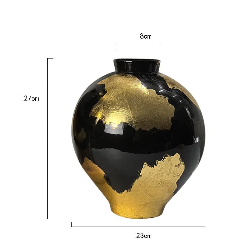 "DecorBites™ Gold Foil Pattern Ceramic Vase - Handcrafted Flowerpot Terrarium Home Decor"