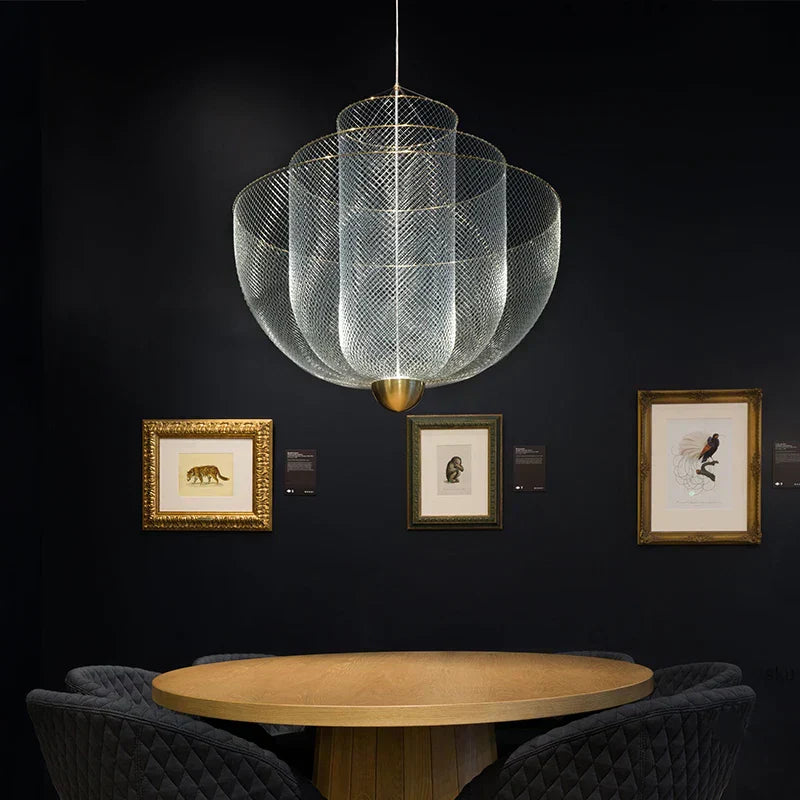 DecorBites™ Grid Meshmatics Dimmable LED Chandelier Pendant - Modern Metal Design