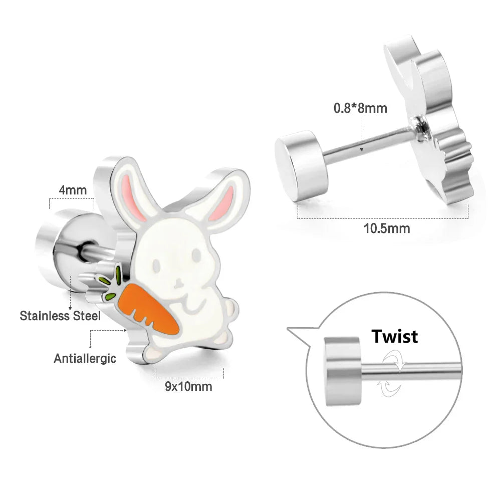 Cute Acrylic Animal Stud Earrings | Surgical Steel Hypoallergenic Earrings for Women and Girls