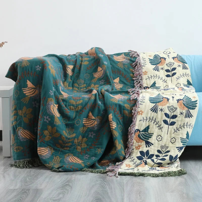 DecorBites™ Japanese Cotton Throw Blanket - Double Sided Sofa Cover & Bedspread